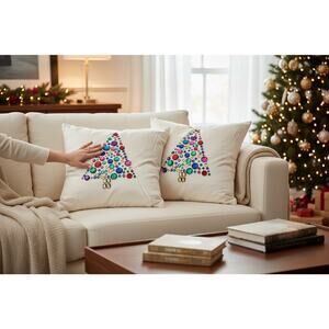 Pier One 2 Beaded Christmas Tree Pillow 13x13 Holiday Decor